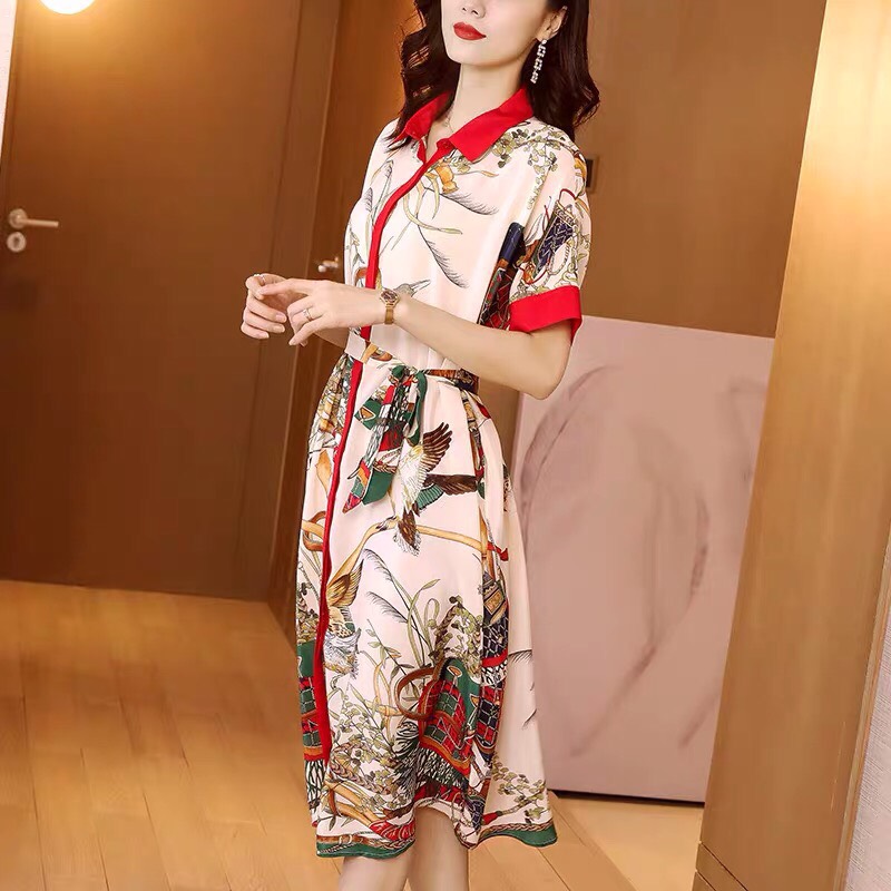 ĐẦM SƠ MI HỌA TIẾT VIỀN ĐỎ-HN749